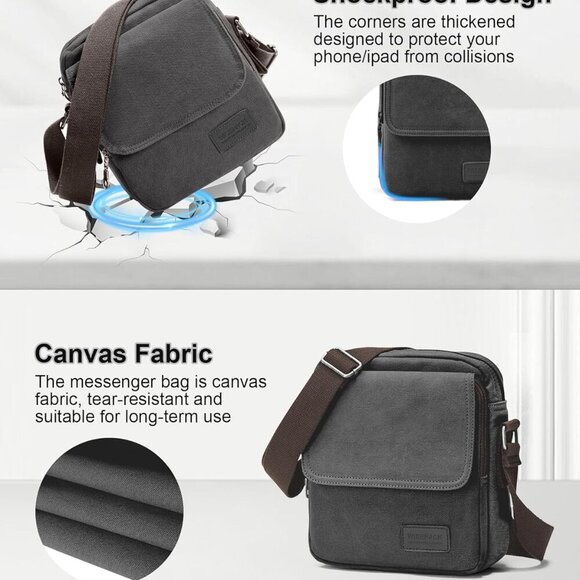 Small Crossbody Bag for Men,Canvas Messenger Shoulder Bags Crossbody Satchel Bag - Picture 7 of 7